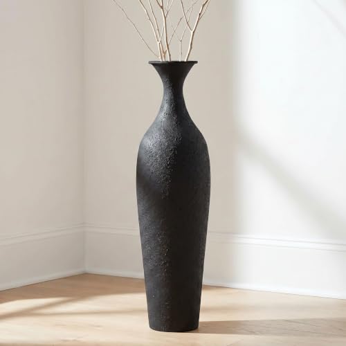 Garsheon Tall Floor Vase, Large Black Metal Vase for Pampas Grass, Decorative Rustic Vases for Farmhouse Decor, Large Floor Vases for Modern Living Room Corner, Fireplace, Hallway, 23 inches