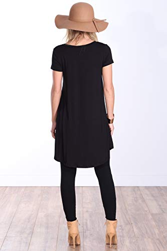 Popana Womens Short Sleeve Summer Tunic Tops To Wear With Leggings Loose Fit Plus Size Made In Usa Large Black #TOP3