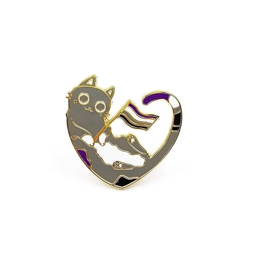 Image of Asexual Enamel Pin Heart Gray Cat Pride Flag Badge Brooch Jewelry Accessories for Clothes,Bag and Hat
