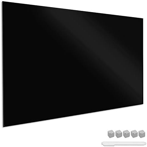 Navaris Magnetic Glass Board Black - 90 x 60 cm Dry Wipe Writing Memo Notice Whiteboard for Wall, Kitchen, Office - Includes Marker and Magnets