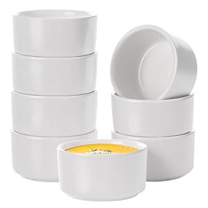 100ml/3.5oz Ceramic Ramekins Set of 8, White Mini Porcelain Creme Brulee Ramekins, Round Souffle Dishes for Sauce Snack Souffle Cupcakes Fruits