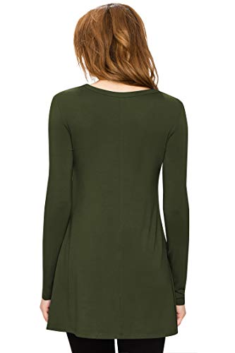 Lock and Love WT767 Womens Long Sleeve Scoop Neck Trapeze Tunic L Olive