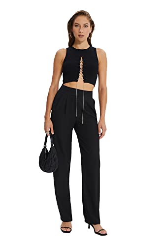 TRENDYOL Damen Trendyol Drapierte Gefaltete Breite Pants, Schwarz, 38 EU