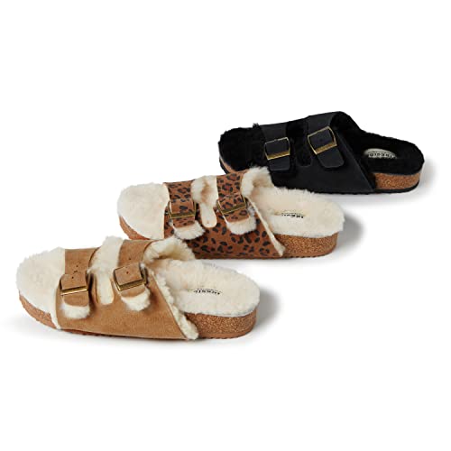 Dearfoams Women's Fireside Tamworth Shearling Slide Sandal with Cork Footbed and Adjustable Buckles, Black, Numeric_8 by Dearfoams - Image 3