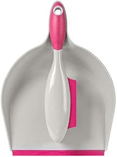 Kleeneze KL069337EU7 Rubber Head Dustpan and Brush with Squeegee Edge, Pink/Grey, Rubber Bristles, Ideal for Dust, Fluff & Pet Hair, Clean Up Stubborn Spills, Rinse Clean, Ideal for All Floor Types