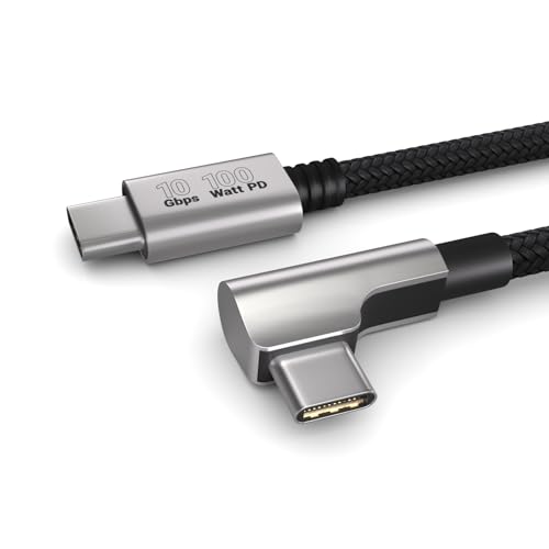 PAXO 0,2m USB C auf USB C Kabel, 100W Power Delivery 20V/5A PD 3.0 Schnellladekabel, 10 Gbps - USB 3.2 Gen2x1 Highspeed Datenkabel, eleganter Winkelstecker, schwarz