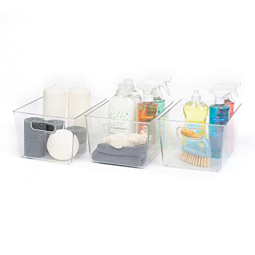 LIVIVO Set of 3 Clear Storage Organisers Stackable Containers Space Saving Trays Multipurpose Perfect for Kitchen Cabinet, Pantry, Fridge, Freezer, Countertop, Bathroom, Bedroom - XL (29.5 x 21)