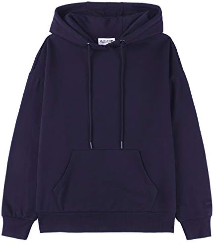 BETTERCHIC Women's Casual Hooded Sweatshirt Soft Brushed Fleece Pullover Hoodie (NAVY,L