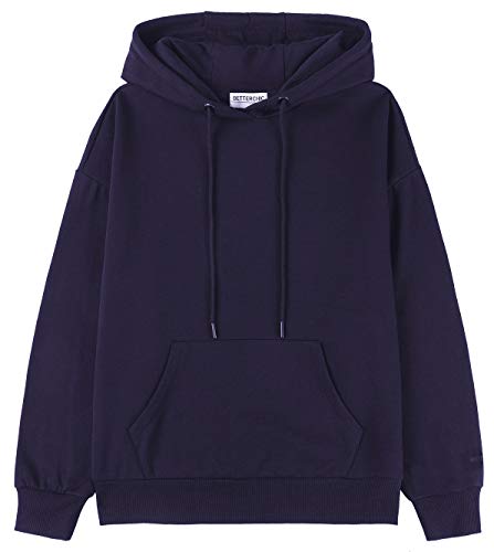 Betterchic Women's Casual Hooded Sweatshirt Soft Brushed Fleece Pullover Hoodie (Navy,L #TOP9
