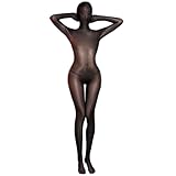 LESOYA Women's Sexy Ultrathin Sheer Full Bodystocking Back with Zipper Bodysuit Catsuit Attatched Gloves Hood