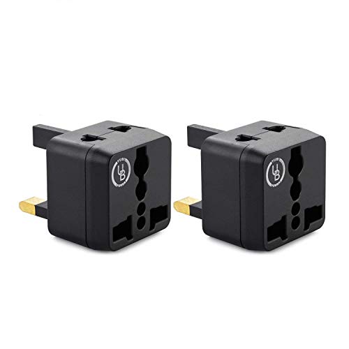 USA to UK Plug Adapter by Yubi Power 2 in 1 Universal Travel Adapter with 2 Universal Outlets - Black 2 Pack - Type G for United Kingdom, England, Hong Kong, Ireland, Scotland, and More