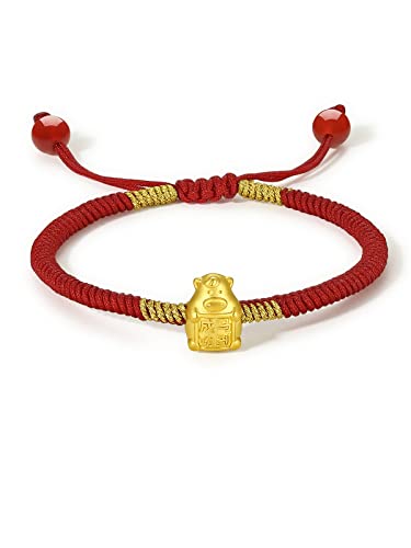 24K Gold Bracelet Chinese Zodiac Charm Bracelets Adjustable Red String Chain Lucky Link Good Luck Jewelry Snake Dragon Animal Beads Protection Braided Rope Stackable Bangle Unisex Gifts for Women Men