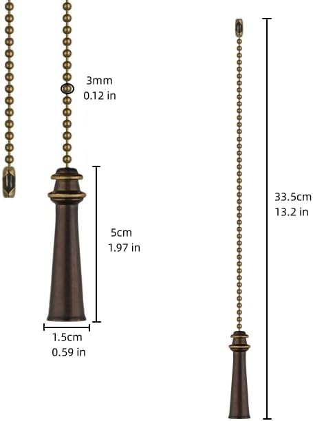 2pcs Ceiling Fan Pull Chain, Decorative Fan Pull Chain Pendant Extension, 12 Inches Lighting & Fan Beaded Ball Fan Pull Chain Extender Ornament with Connector (bronze)