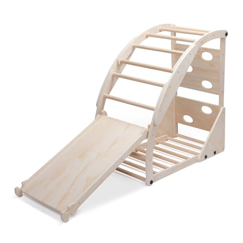 Nyeekoy 8 in 1 Pikler Triangle Set with Slide Arch Climber Rocker, Montessori Kids Climbing Toys, Indoor Playground Jungle Gym for Kids, Natural - Thumbnail 7