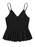 SheIn Women's Summer Printed Ruffle Hem Crop Blouse Cami Sleeveless Peplum Top Medium Black-1