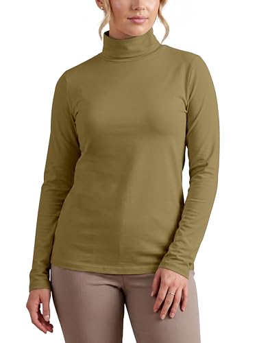 Image of Love My Fashions® Women's Turtle Polo Neck Long Sleeve Plain Top Stretchy Pullover High Neck Ladies Mustard Yellow