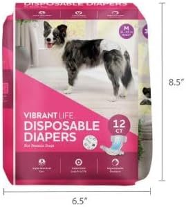 (2 Pack) Vibrant~Life Disposable Dog Diapers for Female Dogs, M, 12 Count