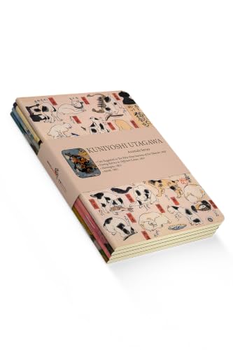 A5 Kuniyoshi Utagawa Temalı 4'lü Çizgisiz Defter Seti II, 256 Sayfa, 64 Sayfa x 4, Tel Dikişli, Esnek Kapaklı, 60 gram, Sarı Krem