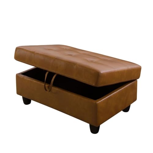 UOCFYK Ottoman Storage Ottoman Bench Semi PU Synthetic Leather Footrest Footstool with Hinged Lid for Living Room, Bedroom, Entryway, Turmeric, 35"X23.5"X17.5" by UOCFYK - Used condition - US$85.02