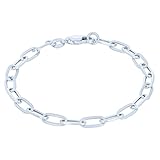 10k White Gold 2mm Paperclip Chain Cable Dainty Link Oval Bracelet Womens 7' - 2mm,7'