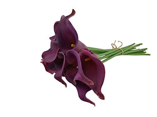 Winterworm Faux Latex Flower Real Touch Artificial Calla Lily Flower Bouquet Wedding Party Home Garden Restaurant Decoration - Bunch of 10 (Plum Purple)