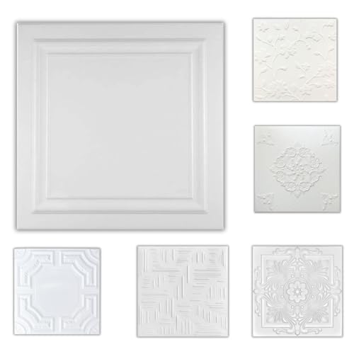 Polystyrene Ceiling Tiles Suspended Cladding Panel Tile White (8 Tiles 50cmx50cm - 1.96 m2 Coverage)