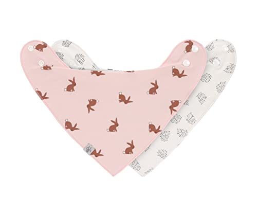 Photo de LÄSSIG Bavoir bébé écharpe Triangle Set 2 pcs. Coton Bio Bouton-Pression réversible/Baby Bandana Little Forest Rabbit