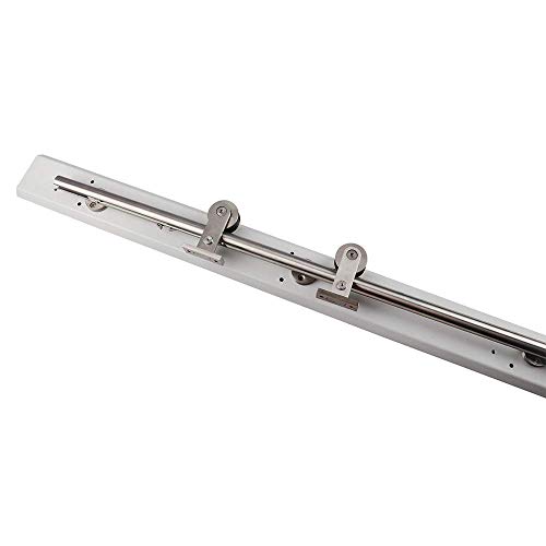 KINMADE 6FT (1830mm) Stainless Steel Pre-Installed Two-Direction Soft Close Sliding Barn Door Hardware Kit with Header Board Ledger Board Trim Board