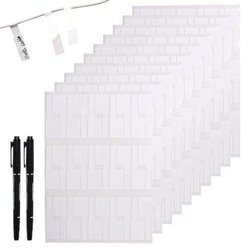 Yenblow 300 Pcs Charging Cable Labels Tags with Quick Drying Marker Pens, White Electronic Cord Labels, Waterproof Write On Wire Markers for Computers Laptop Audio HDMI Charger Cable Management