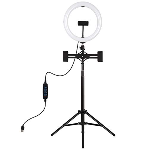 Loboo Idea 7.6"/20CM Video Live Ring Licht en Statief Stand Kit met Telefoonhouder, 3200-5600K Dimbare Bi-Color LED Gebogen Diffuse Ring Licht voor Smartphone Camera, Vlog, Make-up, Video Schieten