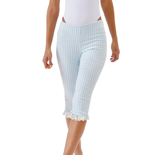 Women Y2k Capri Pants Elastic Waist Ruffle Hem Flare Bell Bottom Cropped Pants Skinny Coquette Leggings Streetwear