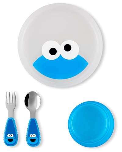 Skip Hop x Sesame Street Toddler Feeding 4-Piece Mealtime Set, Cookie Monster - image 1