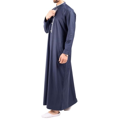 Men's Thobe Jubba Islamic Clothing Muslim Kaftan Emirati Omani Stand Collar