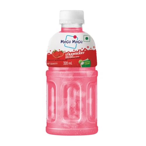 Image of Mogu Mogu Strawberry Juice with Nata de Coco Jelly 320ml (Pack of 6), Refreshing Tropical Thai-Made Sip & Chew Beverage
