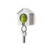 AKOAK White Mini Birdhouse and Green Bird Keychain,Bird is a Safety Whistle