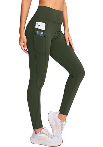 Women's 27" Fleece Lined Leggings Thermal Warm Winter Pants,Olive,L