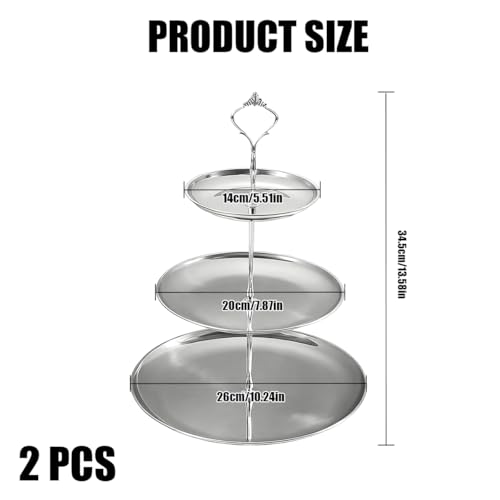 Vankcp 2 Pcs 3 Tier Silver Cupcake Stand, Stainless Steel Tiered Dessert Stand, 3-Tier Cupcakes Stands for Desserts, Snacks, Stainless Steel Cup Cake Tower for Birthday Party Weddings Holidays by Vankcp - Image 2