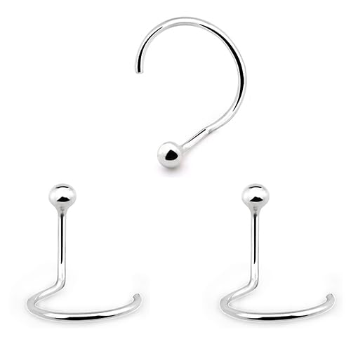 DENI 3 Pendientes Nariz de plata con bola de 2mm y palo curvado, grosor 0,6mm, largo 6,5mm, medida estandar.