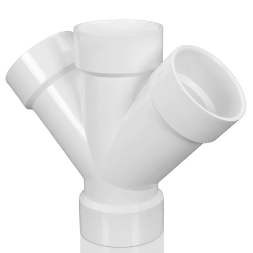Pushglossy 1 Pcs 4 Inch Hub PVC DWV Double Wye Schedule 40 for Use in Sanitary Drainage, Waste and Ventilation (DWV), Sewer and Stormwater Applications, White