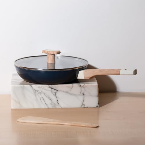 Image of Kreme Ceracook Ceramic Coated Granite Fry Pan 1.8L /24cm with Glass Lid, ISI Certified Frying Pan, Forged Aluminium, Gas & Induction Use, Non Toxic, PFAS & PTFE Free, 1 Year Warranty, Ocean Deep Blue