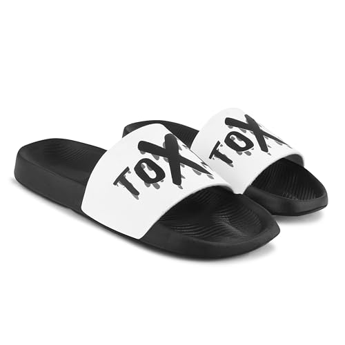 Image of PERY-PAO Sliders Mens White, Black, Grey Stylish Printed Flip Flop & Slippers