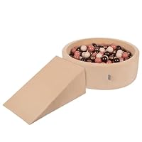 KiddyMoon Speeltuin Fluweel Van Schuim Met Fluweel Rond Ballenbad Ballenbad (200 Ballen) + Kleine Ballenbakken Voor Babys Speelbad Hindernisbanen, Made In The Eu, Lichtgroengeelturquoiseoranjedun 5905054818135