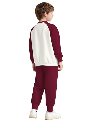 Image of YiZYiF Kids 2piece Running Biking Outdoor Activewear Set Boys Girls Color Block Sweatshirts And Jogger Pants Set