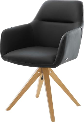 DELIFE Polsterstuhl Pejo-Flex Holzgestell kantig Natur Echt-Leder Schwarz Taschenfederkern