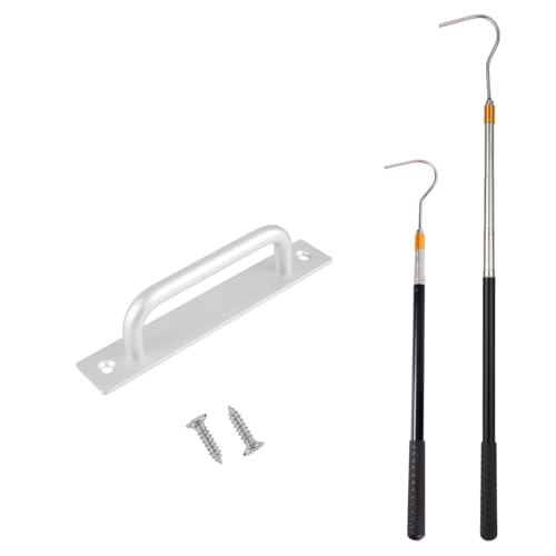 Kit de Sistema de Extracción de Escalera de Ático, Incluye Barra de Extracción Telescópica Extensión de Hasta 164cm con Mango de y Gancho para Accesorios de Escalera de Ático