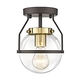 HWH INVESTMENT Modern Semi Flush Mount Ceiling Light Industrial Close to Ceiling Lighting Fixture with Clear Globe Glass Shade, Oil-Rubbed Bronze with Gold Finish, 5HZG58F ORB+BG