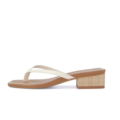 Image of DOEYG Raffia Heels Sandals Summer Beach Flip Flops Heels Square Open Toe Heeled Sandals Dressy Comfortable Slip on Thong Sandal