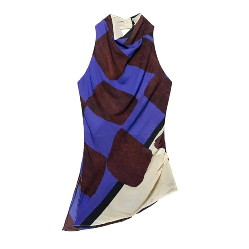 Women's Printed Hanging Collar High Waist Pants Set Irregular Backless Top Printed Pants Set3