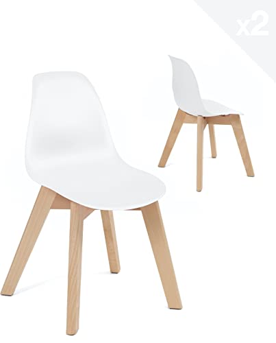 KAYELLES Chaise Enfant scandinave - Lot de 2 - Bureau - Chambre - Cuisine (Blanc)