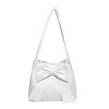 LUOZZY Bowknot Handbag Purse Cute Leather Mini Shoulder Bag Elegant Top-handle Totes Satchel for Women Girls - White